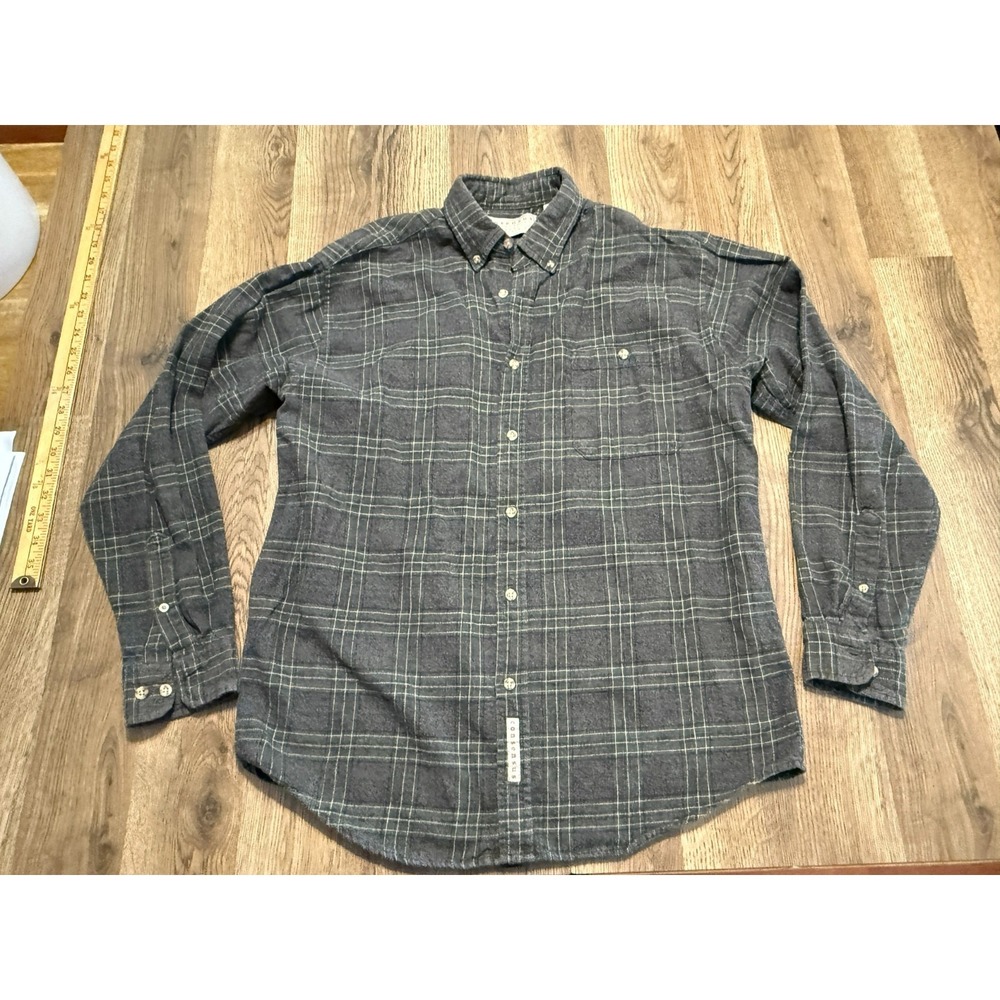 Consensus Shirt Mens Medium Grey White Blue Plaid Long Sleeve Button Down Shirt